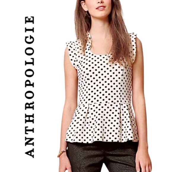 NWOT Anthro Postmark Polka Dot Sleeveless Peplum Top - Picture 1 of 5